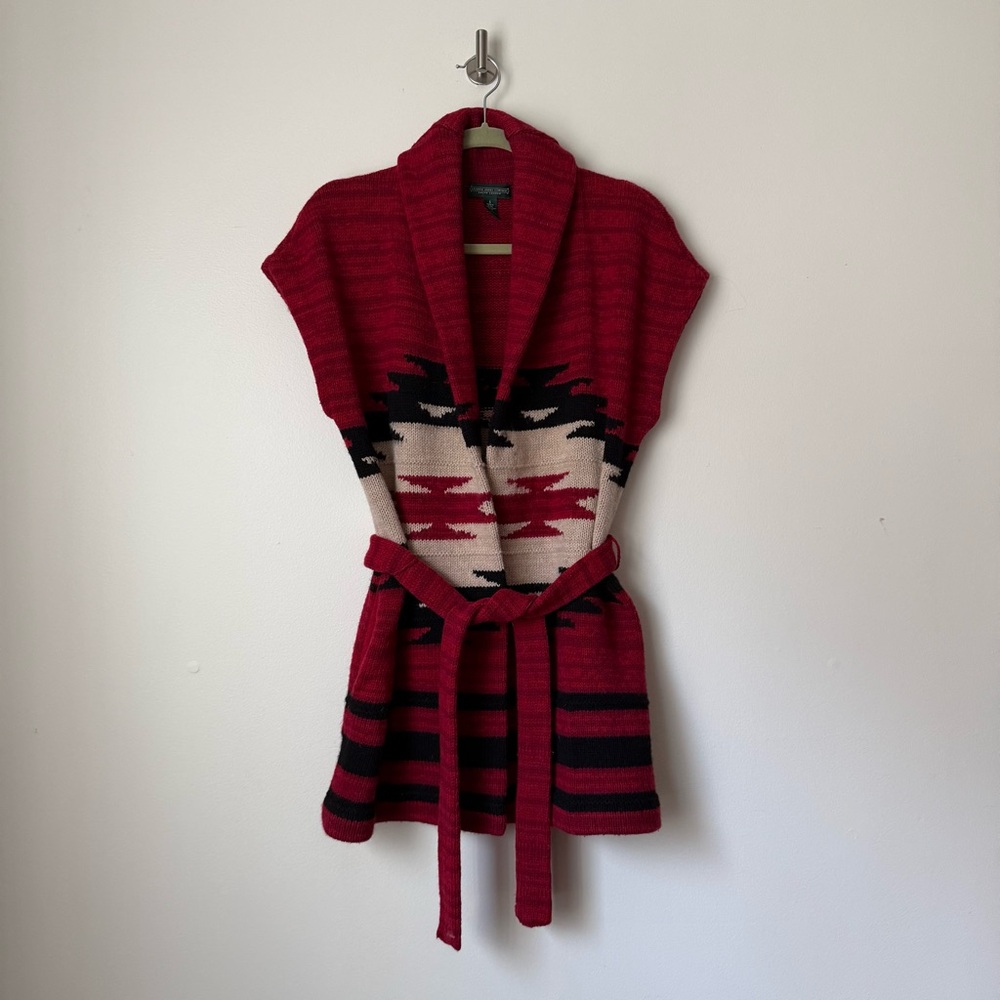 LRL Ralph Lauren Deep Red Native Tribal Aztec Sleeveless Knit Wrap Cardigan, S - Picture 4 of 16